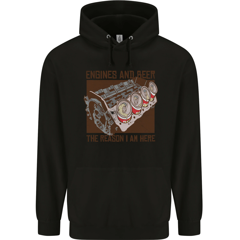 Engines & Beer Cars Hot Rod Mechanic Funny Mens 80% Cotton Hoodie