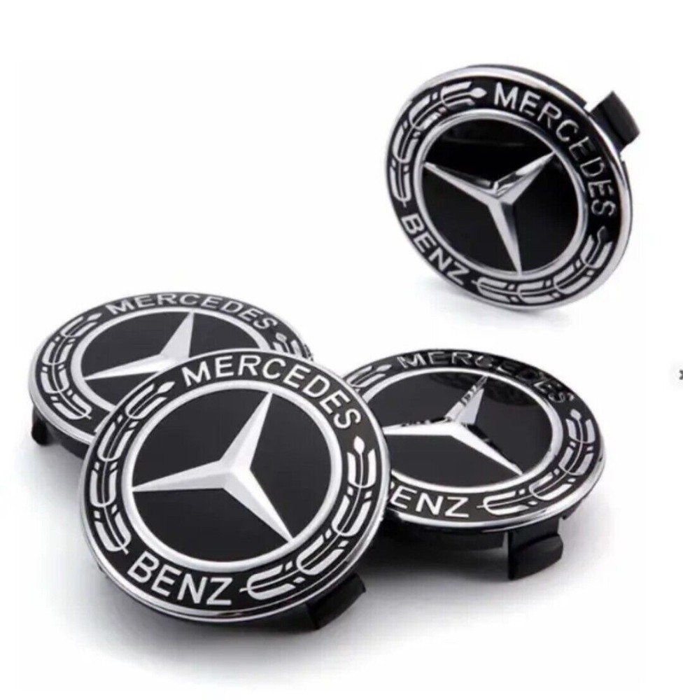 4x Black Alloy Wheel Centre Hub Caps 75mm A B C E S M Class ML CLA GLA