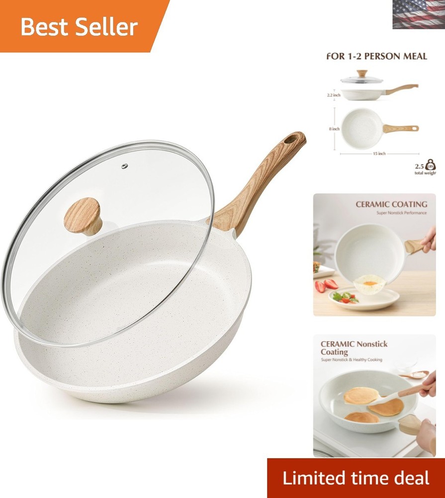 Elegant Ceramic Nonstick Frying Pan with Heat-Resistant Handle & Glass Lid for Safe Healthy Cooking