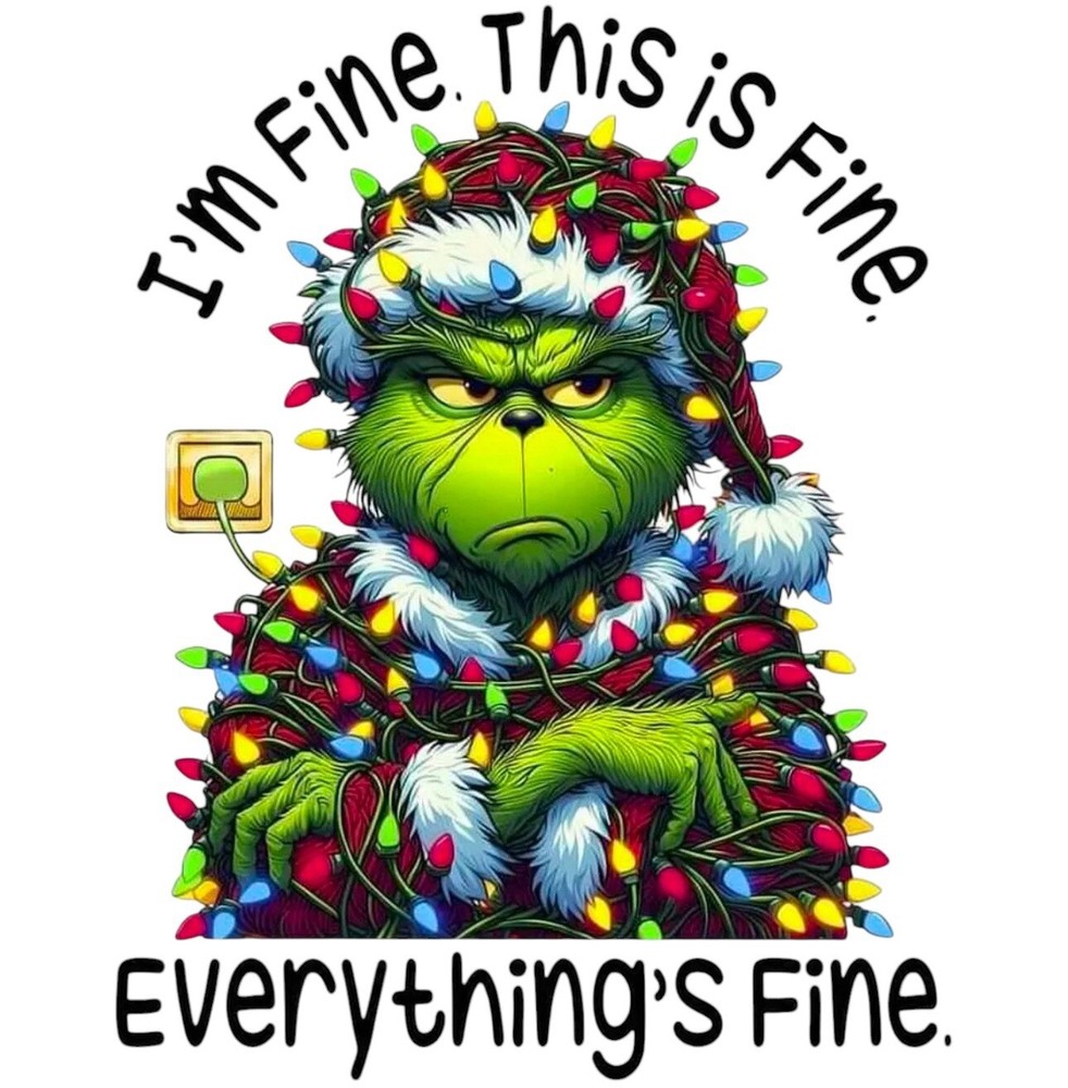 Grinch T-shirt, Christmas, I’m fine This is Fine Everything’s fine, L-Ash Gray