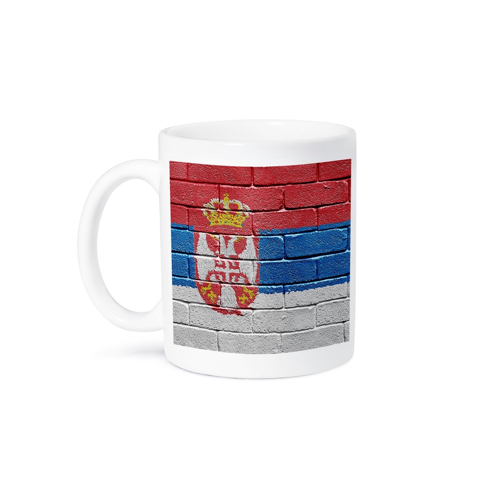 Serbian Flag Brick Wall Design Ceramic Mug by 3dRose
