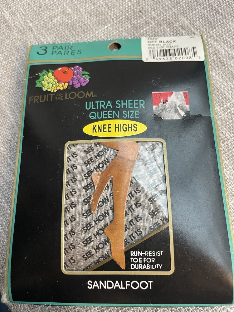 Fruit Of The Loom Knee Highs Ultra Sheet Queen Size Sandal Foot Off Black