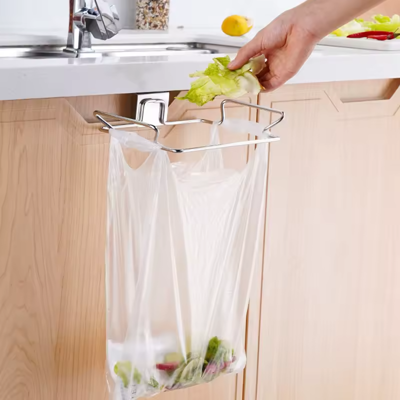 Kitchen Trash Rack Cabinet Door Garbage Bags Holder Stainless Steel Closet Garba