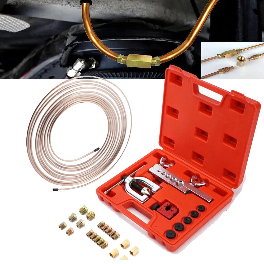 Heavy Duty 25 ft 3/16 Copper Coated Brake Line w/ Double & Single Flaring Tool