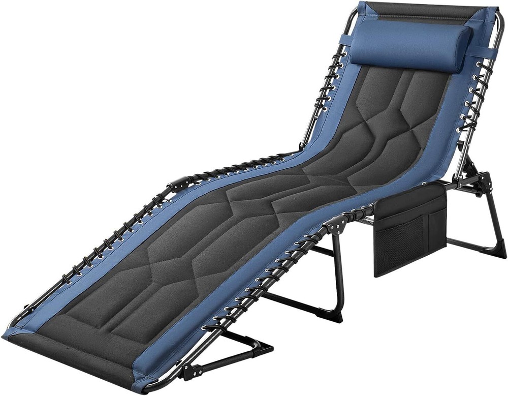 4-Position Adjustable Portable Lounge Chair with Pillow for Camping  