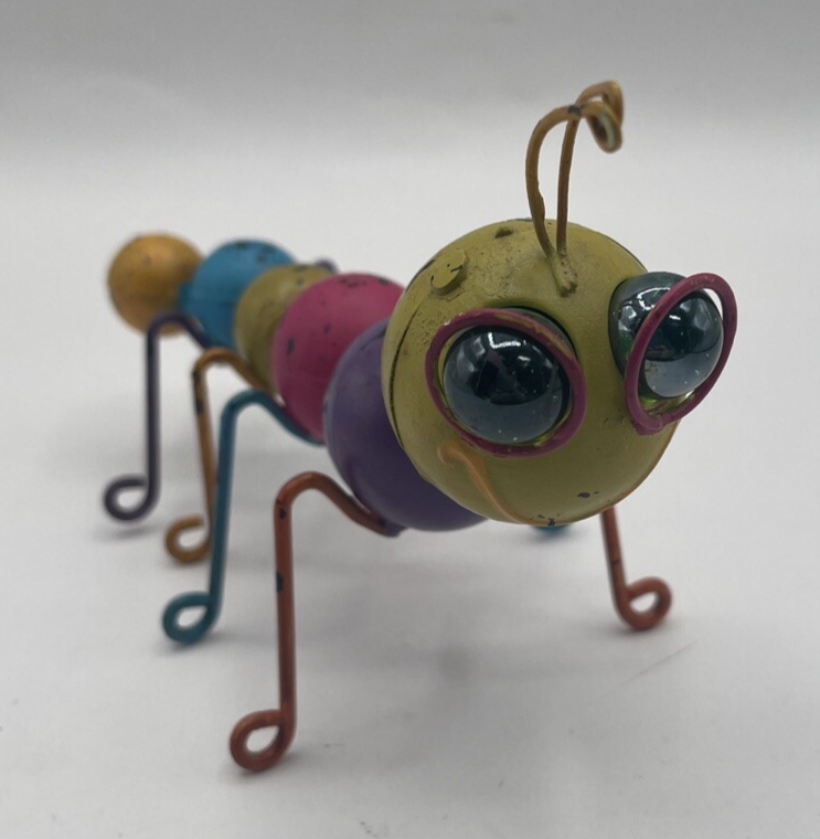 Colorful Metal Caterpillar Garden Figure with Marble Eyes