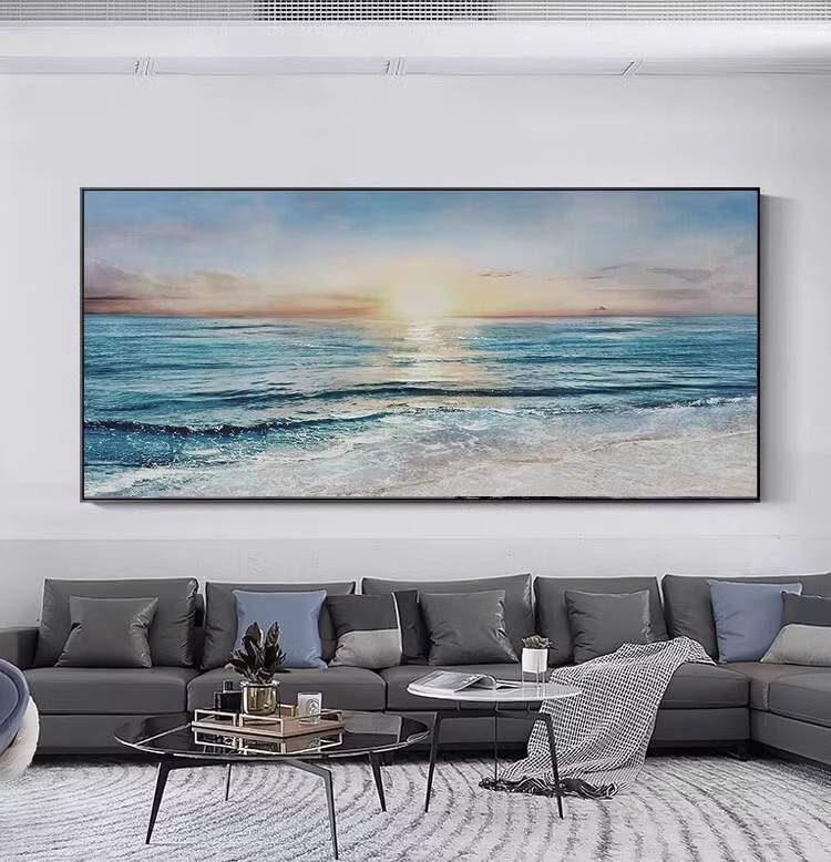 Modern 100% hand-painted scenery oil paintingTexture Seascape SunriseTCJART