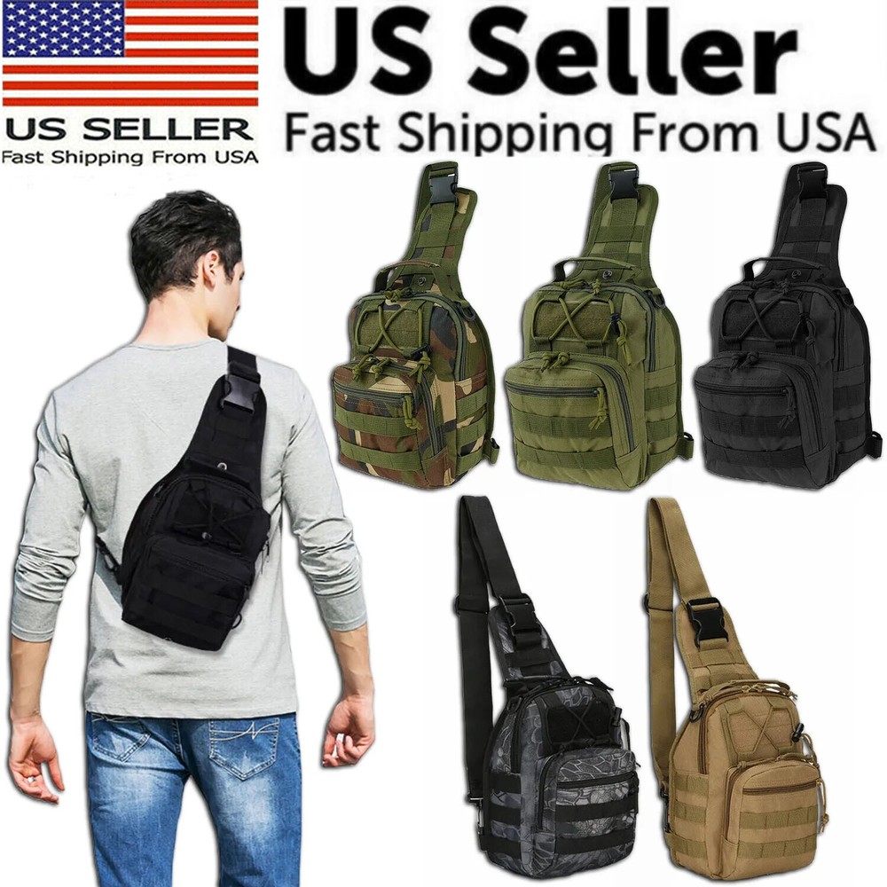 Molle Tactical Sling Backpack for Men Outdoor Hiking Travel Shoulder Chest Pack