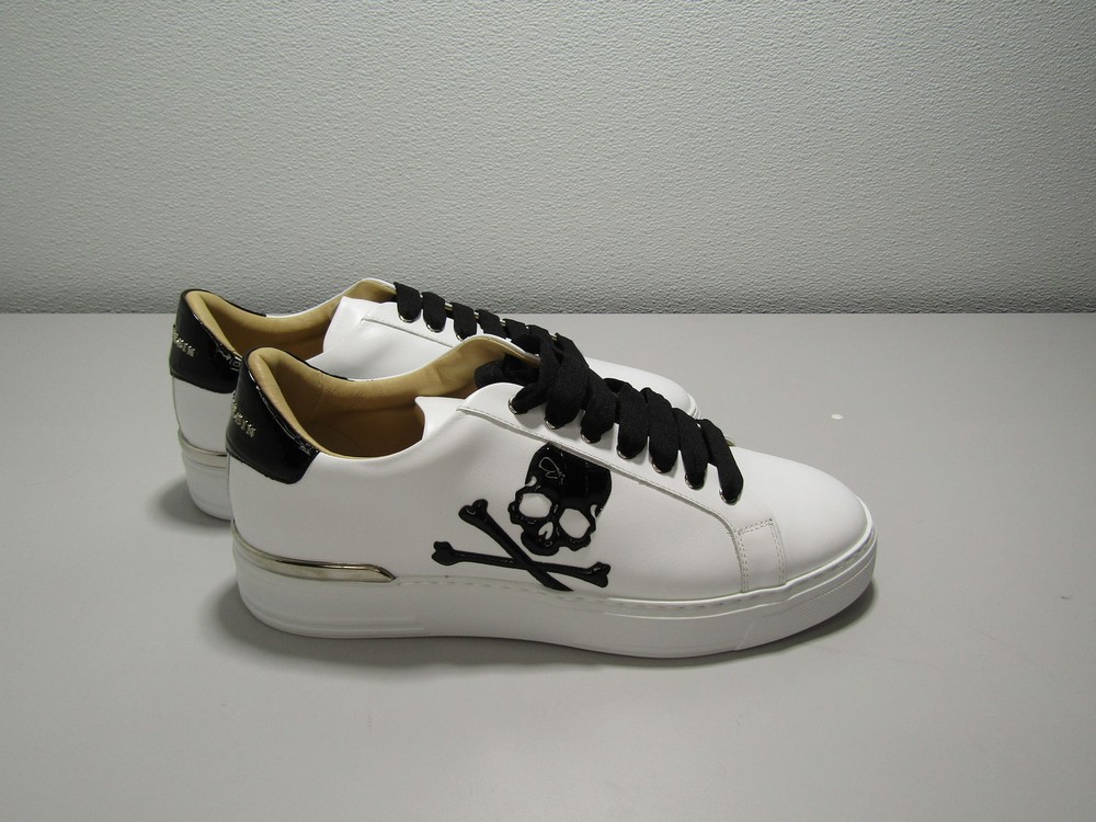 Philipp Plein Low Top Skull Mens Size 9 Black White Tan Comfort Sneakers