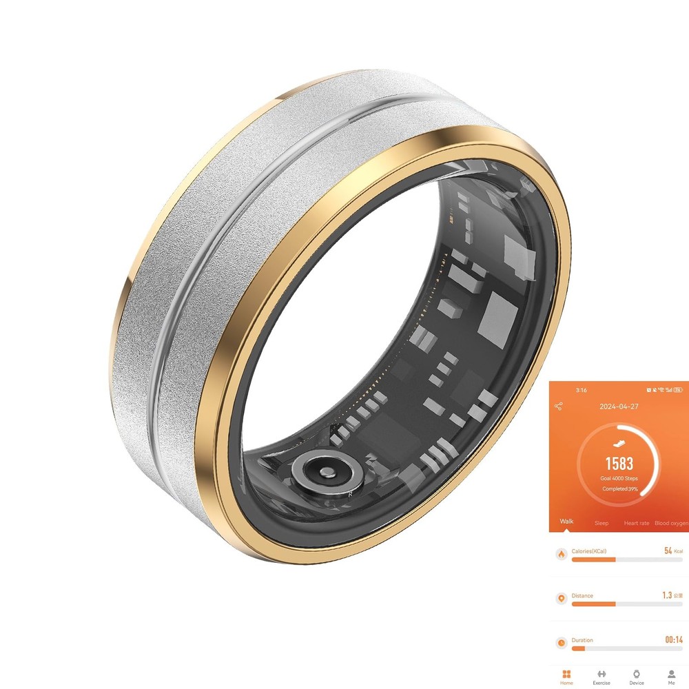 Fitness Tracker Smart Ring with Heart Rate Blood Oxygen Step Counter for Walking