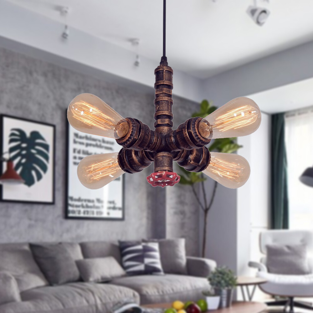 Retro Iron Ceiling Pendant Light Hanging Lamp Steampunk Water Pipe Chandelier