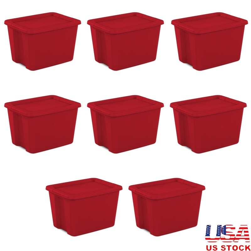 18-Gallon Stackable Plastic Storage Bins with Snap-On Lids - Set of 8