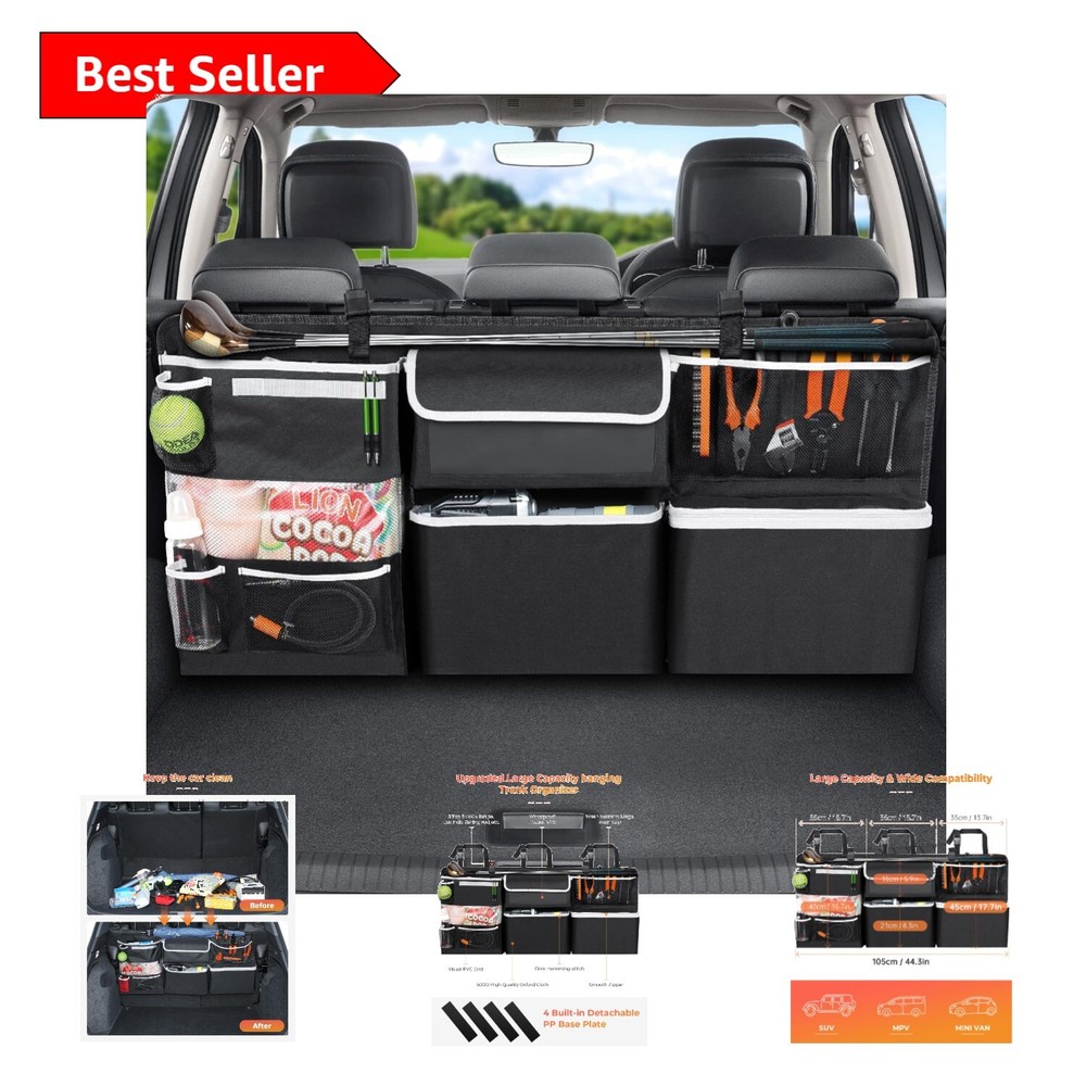 41.3x17.7 Inch Car Storage Organizer - 10 Functional Pockets for SUVs and Trucks