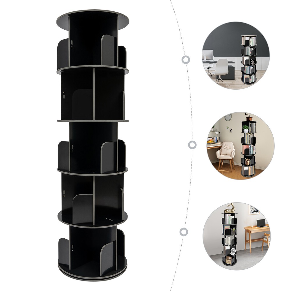 360° Rotating 5-Tier Bookcase Freestanding Display Shelf Storage Rack