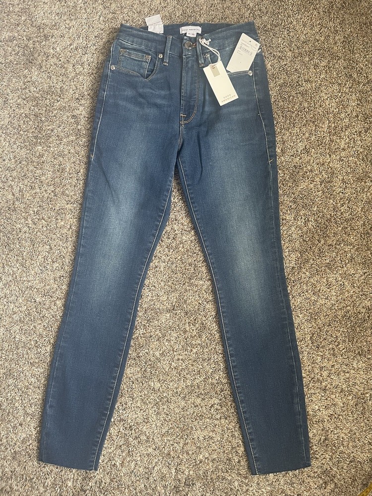 Good American Good Waist Crop Jeans Size 0 25 Blue Skinny High Rise Indigo331