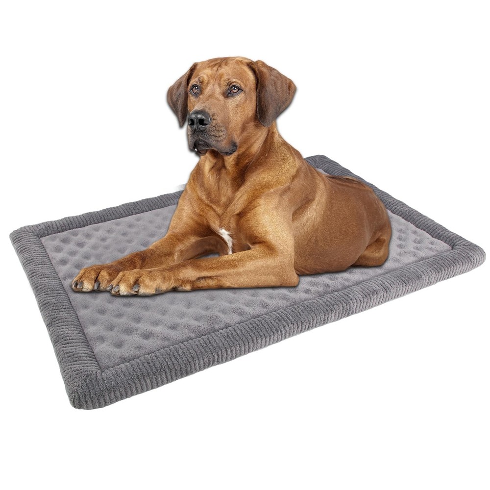 Gray Dog Crate Pad 48x30 inch Memory Foam Large Dog Kennel Bed Soft Flannel W...