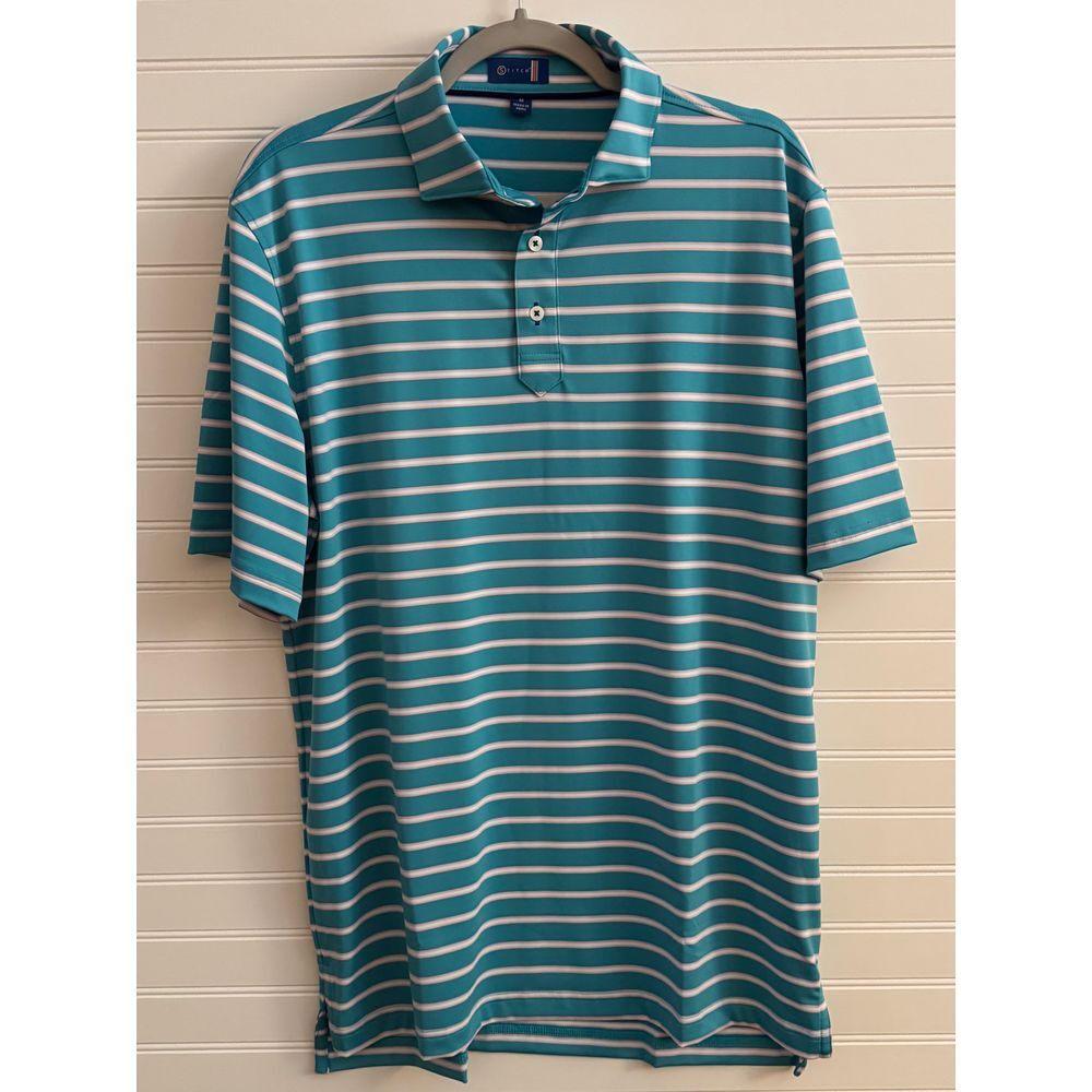 Stitch Teal White Striped Golf Polo Shirt Performance Athletic Wear, Men's M