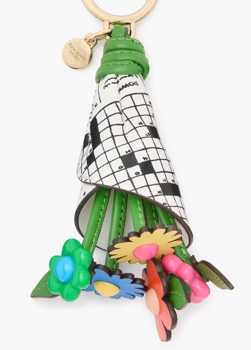 Kate Spade Floral Crossword Puzzle Coin Purse Keychain Charm New With Tags