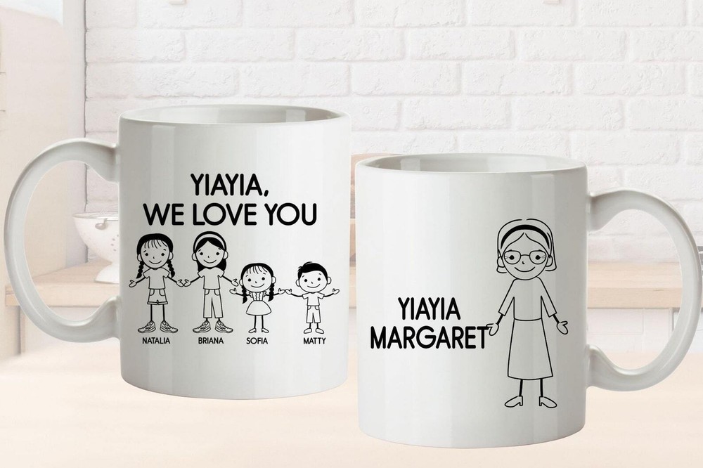 Unique Yiayia Grandmother Gift Mug L Personalized Stick Figure Family L
