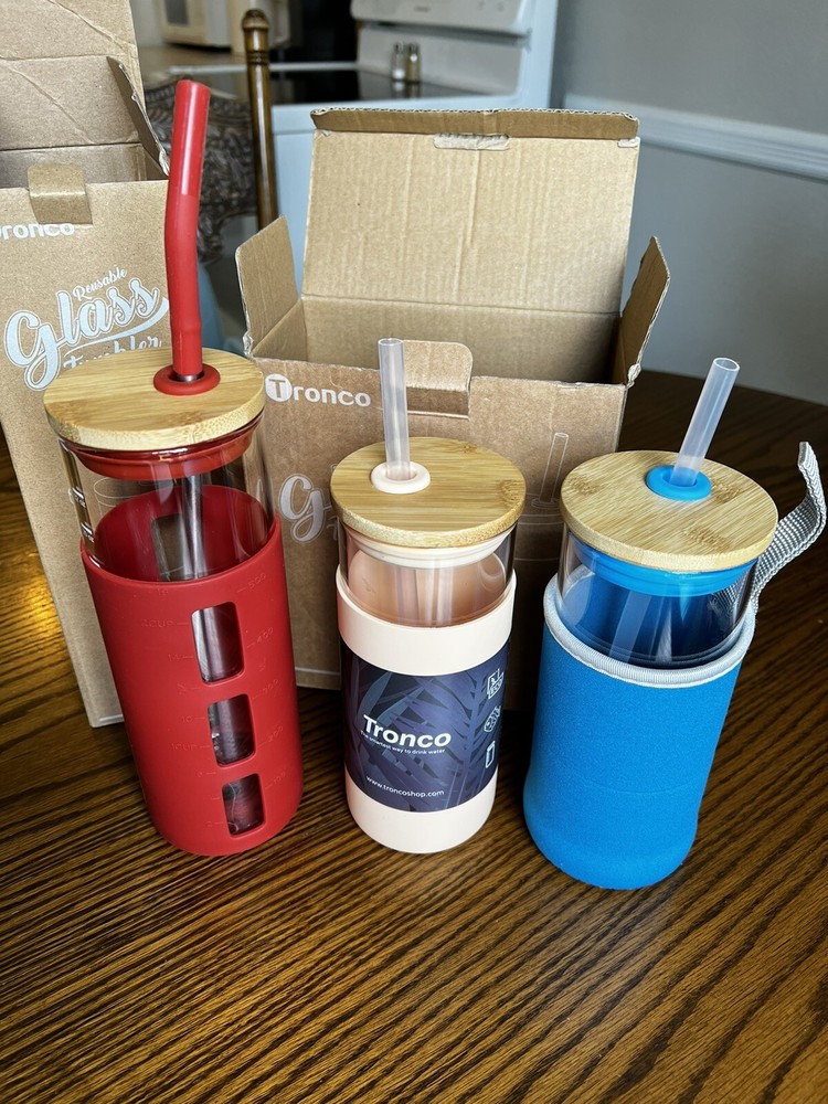 24oz & 20oz Glass Tumblers with Silicone Covers & Straws - 3-Pack SAVE