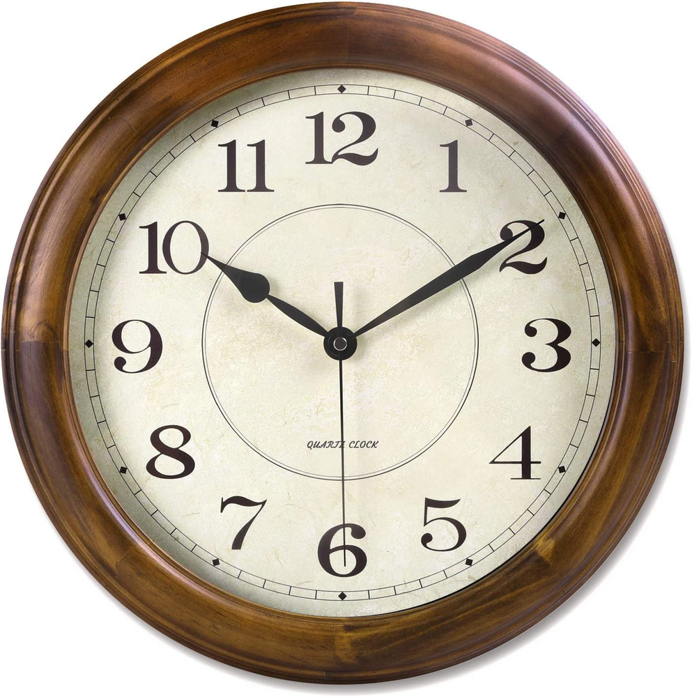 Wall Clock Wood 14 Inch Silent Wall Clock Large Decorative Battery Operat