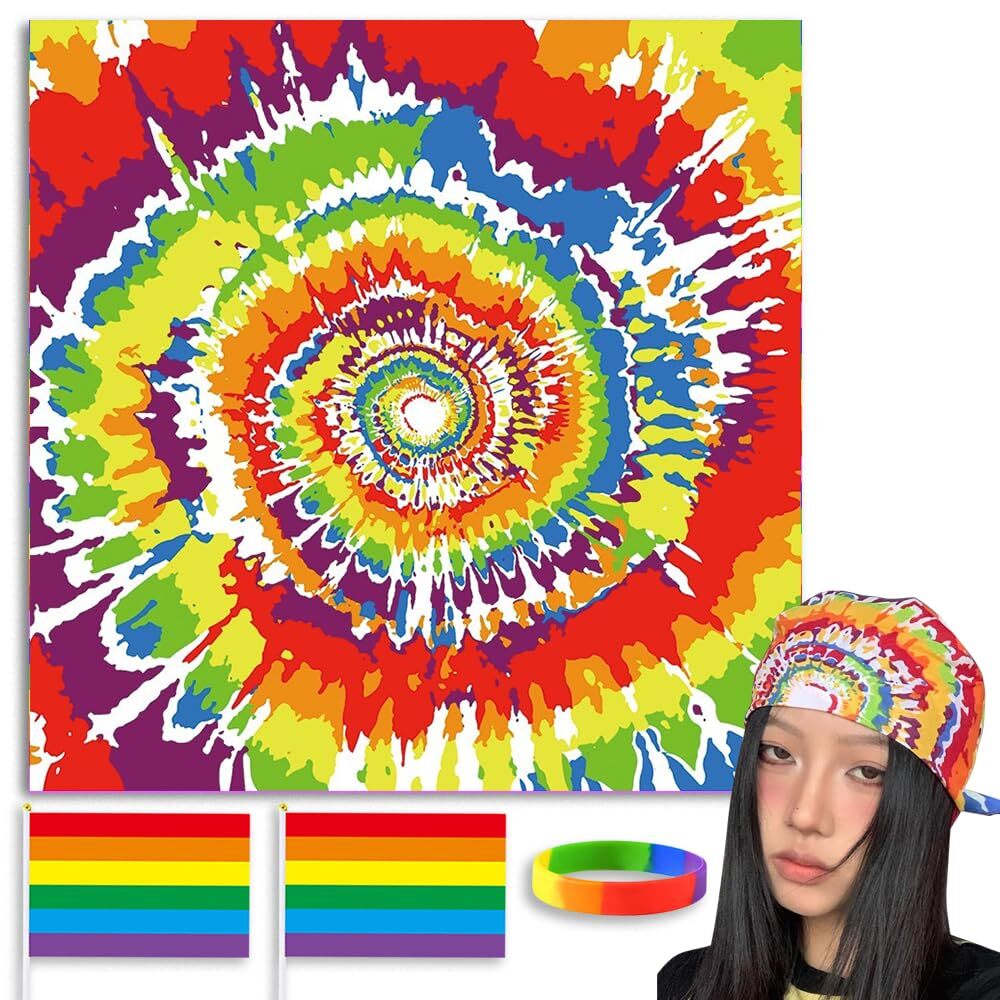 Colorful LGBTQ+ Rainbow Bandana Scarf for Pride Day – Unisex Tie-Dye Style-image