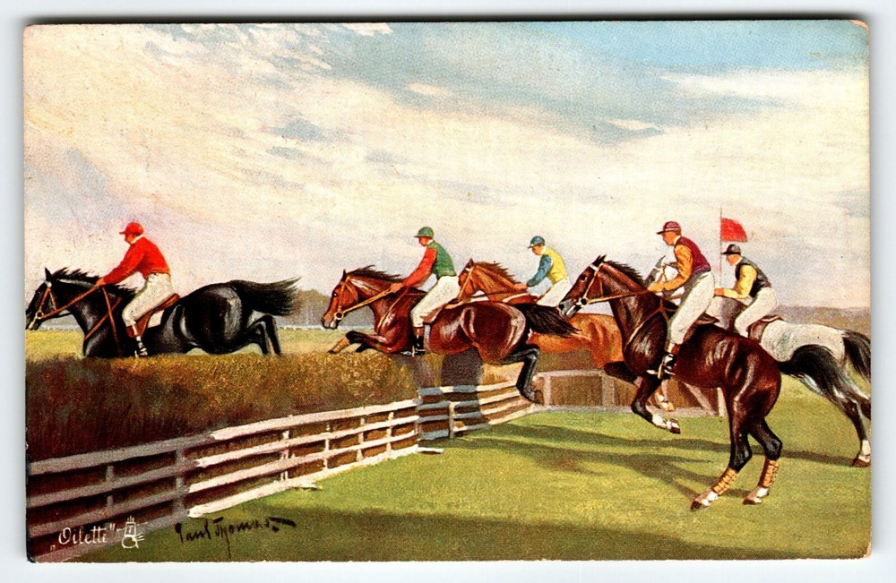 Steeplechasing A Good Lead Postcard Raphael Tuck Horseracing Horse Riders 6670
