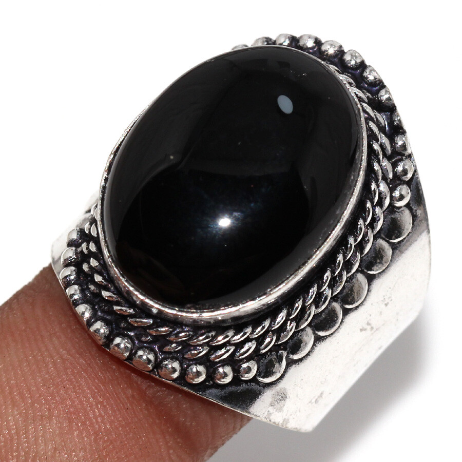 Black Onyx 925 Silver Plated Gemstone Handmade Ring US 10.5 Gifts For Women JW