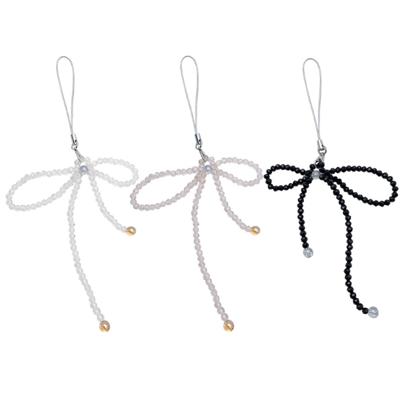 Crystal Beaded Bowknot Phone Charm Keychain Bag Pendant Decor