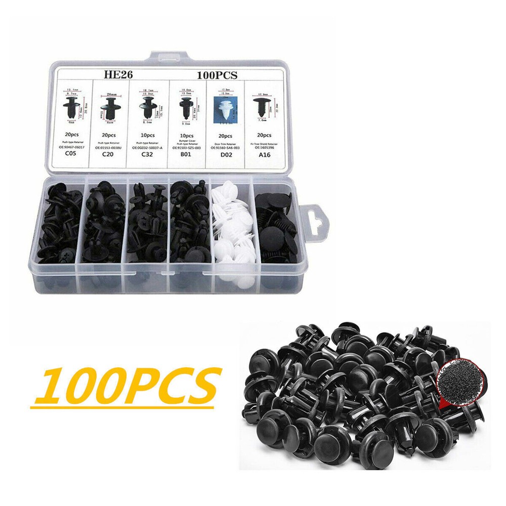 100-Piece Car Bumper Rivet Clip Assortment for Trim & Molding