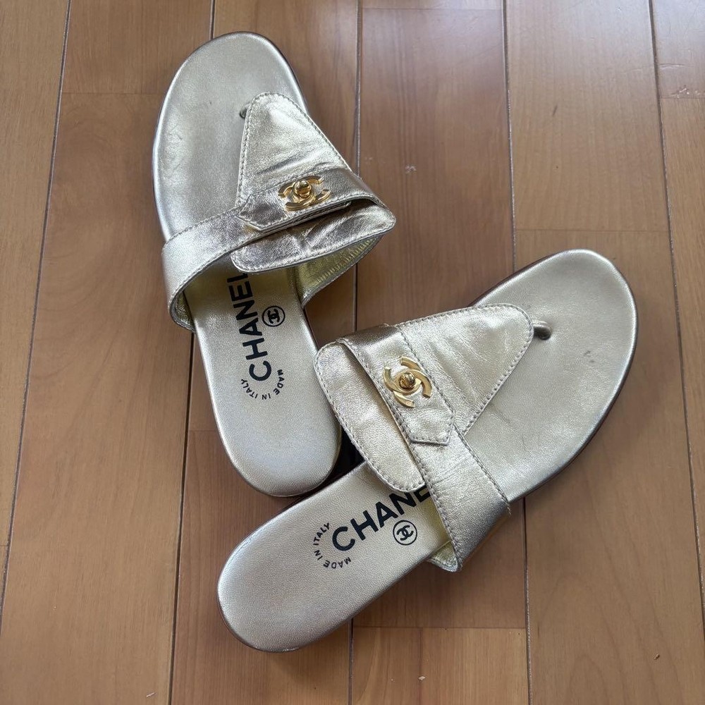 Chanel Coco Mark Low-Heel Mule Sandals Size 36 US Women's From Japan