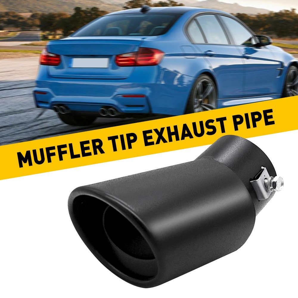 Cars Exhaust Pipe 62mm Black Stainless Steel Bend Muffler Tip Tail Throat EASY-I