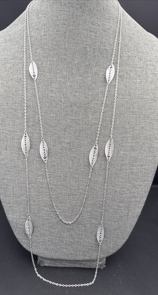 NECKLACE 2 Strands Silver Tone Chain Eye Shaped Charms 31 Inches See Photos