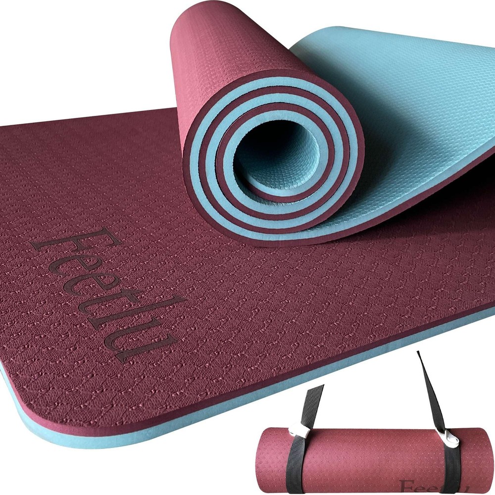 Extra Thick Exercise Yoga Mat with Strap - 2/5 Inch (10MM), Non-Slip Workout ...