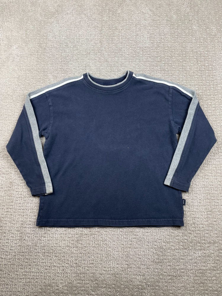 Vintage GAP Sweatshirt Womens M Navy Blue Crewneck Pullover Cotton Gray Stripe