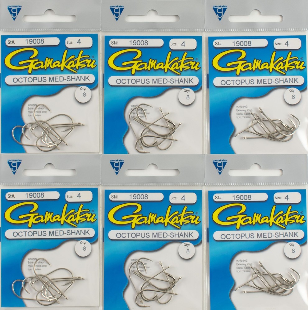 Gamakatsu Octopus Med Shank Nickel Hook #4 19008 K3383 Lot of 6