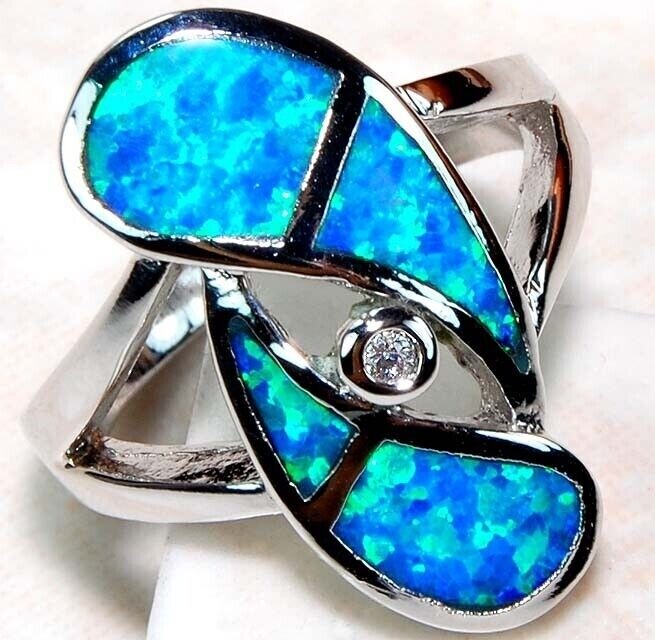Australian Opal Inlay with Topaz in 925 Sterling Silver Ring Size 8 DT3