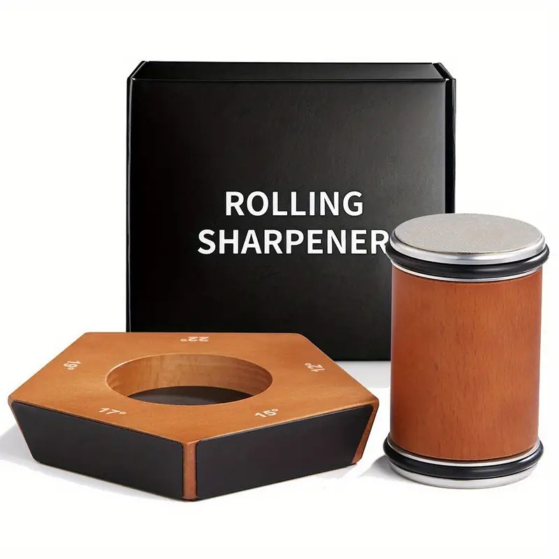 5-Angle Rolling Knife Sharpener with Diamond Disc & Wooden Base