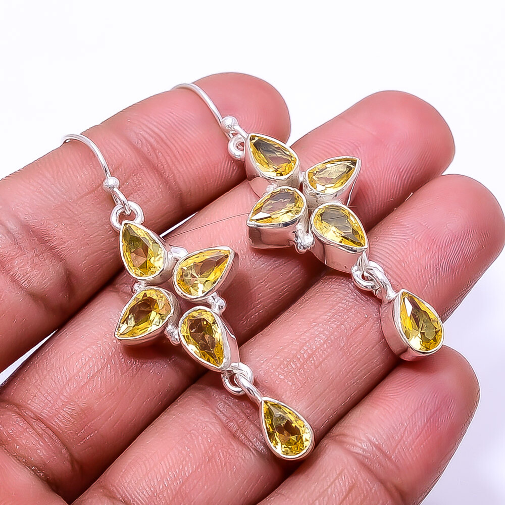 Citrine Multi-Collet 925 Sterling Silver Earrings 2.15