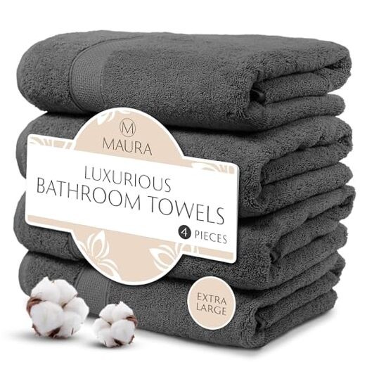 Luxury Space Gray Turkish Cotton Bath Towels Extra Large 4-Pack