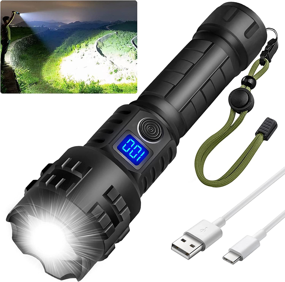 Super Bright Flashlight High Lumens Rechargeable, 100000 Lumen Xhp70.2 Powered L