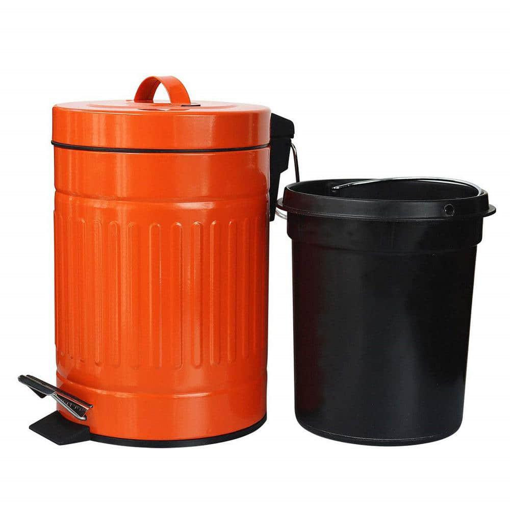 0.8-Gallon Orange Mini Metal Foot-Pedal Trash Can for Compact Spaces