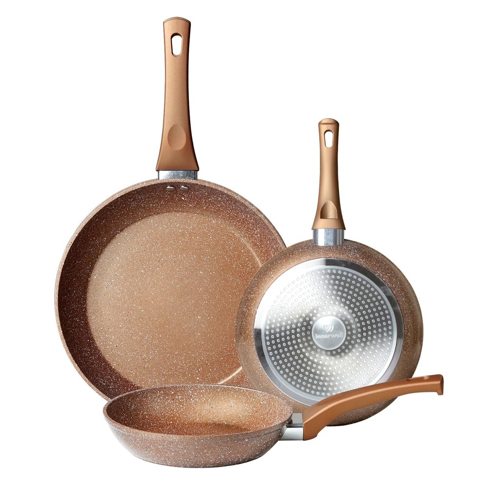 Nonstick Frying Pan Set, Set of 3 Non Stick Frying Pans, Gold Granite Inducti...