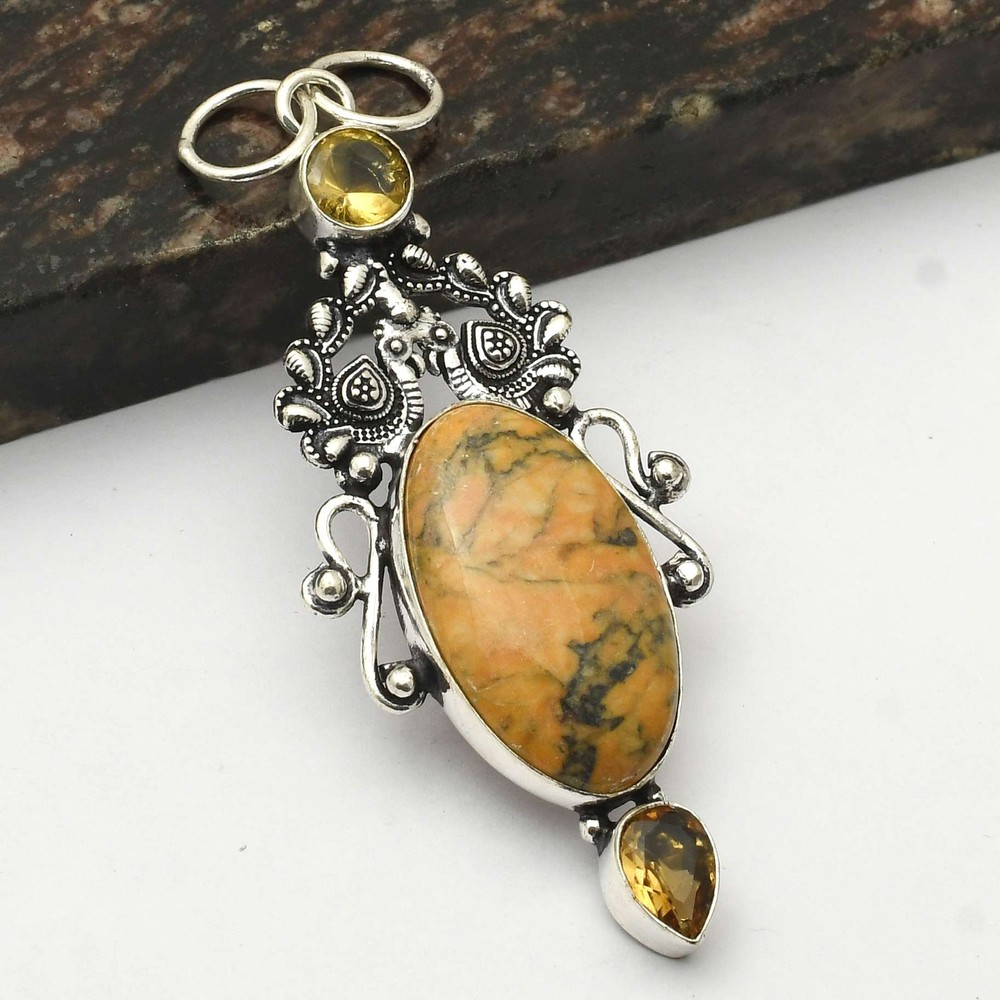 Dendrite Opal Citrine Gemstone Pendant Jewelry Gift For Girl 3.08