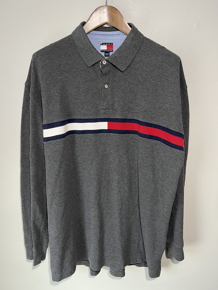 Vintage Tommy Hilfiger Gray XL Rugby Polo Shirt Y2K
