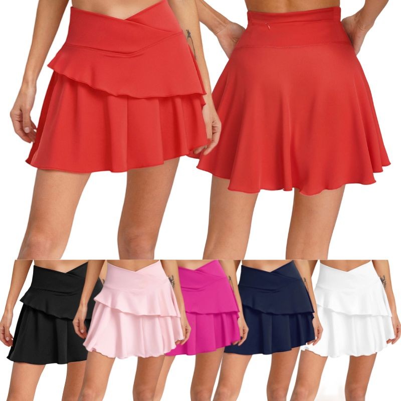 Women Golf Badminton Skirt Lettuce Hem Tennis Skirts with Built-in Shorts Sports