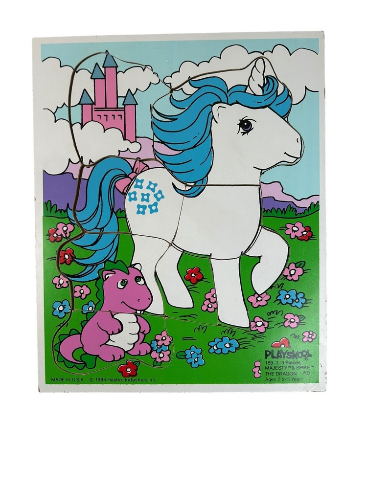 Vintage 1984 Playskool  My Little Pony Majesty & Spike Wooden 9 Pc Puzzle Hasbro
