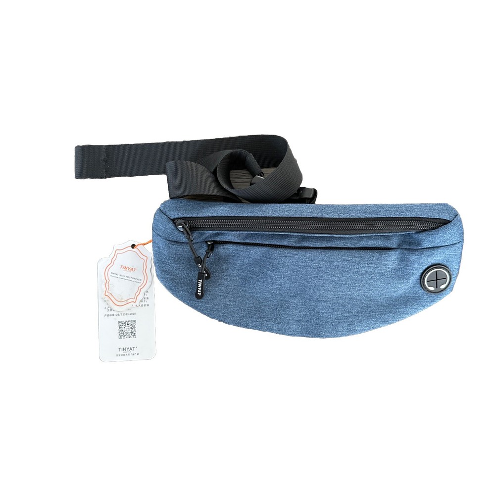 NWT Tinyat Dark Blue Fanny Pack with Adjustable Belt & Gray Linen Lining
