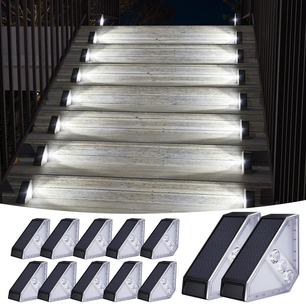 12 Pack Solar Stair Lights, Outdoor Step Light Waterproof Deck Lighting for O...