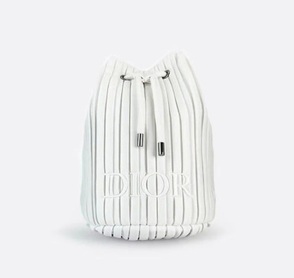 Dior Beauty Cosmetic Makeup Bag – White/Beige Drawstring Pouch New with Box